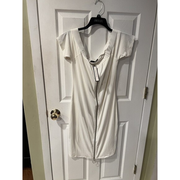 Soncy Off Shoulder Dress Womens PLUS Sz 1X Double Zipper Sexy Ribbed Knit New - Picture 7 of 8